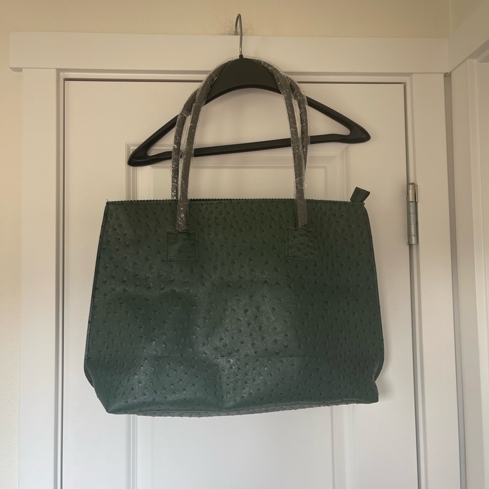 Dark green large bubble leather tote with braided handles